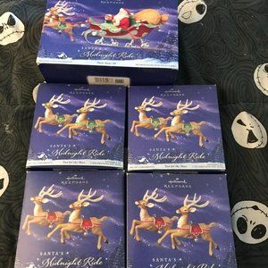 NEW HALLMARK SANTA'S MIDNIGHT RIDE COMPLETE SET WITH REINDEER